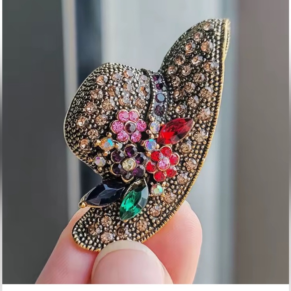 Opulent Vintage Gold Rhinestone Hat Brooch